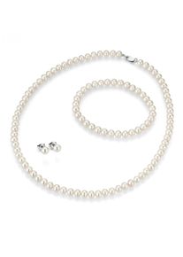 Schmuckset Firetti "Multipack Schmuck Geschenk Silber 925 Halskette Armband Ohrstecker", bunt (silberfarben, wei&szlig;), Schmuck_Sets, Damen, Nylon, Perlen, Seide, Silber 925 (Sterlingsilber), Schmuckset, Made in Germany - mit S&uuml;&szlig;wasserzuchtperlen
