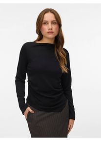 V&eacute;ro Moda Langarmshirt VERO MODA "VMMILLE LS BOATNECK SHORT TOP JRS NOOS", Damen, Gr. M, schwarz, Jersey, Obermaterial: 53% Polyester, 42% Viskose, 5% Elasthan, unifarben, regular fit h&uuml;ftlang, U-Boot-Ausschnitt, Shirts Langarmshirt, Materialmix, regular fit, mit Raffung