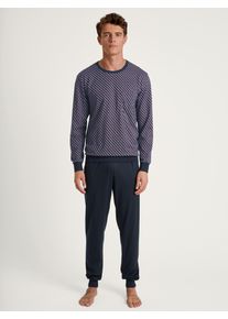 Pyjama Calida "Relax Imprint", Herren, Gr. XL (56), rot (mars rot), Single Jersey, Obermaterial: 100% Baumwolle, gemustert, unifarben mit Farbeinsatz, bequem lang, Rundhals, angesetztes B&uuml;ndchen, Homewear-Sets Pyjama, mit zeitlosem Design