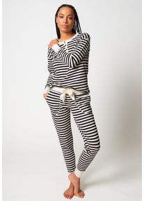 Pyjama Skiny "Night In Mix & Match", Damen, Gr. 44, yingyang stripes, Single Jersey, Obermaterial: 95% Baumwolle, 5% Elasthan, gestreift, normal lang, eckiger Ausschnitt, Homewear-Sets Pyjama, bequem, elastischer Bund, mit Taschen, Baumwollmix, Topseller