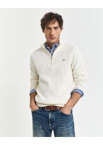 Strickpullover Gant "COTTON CABLE HALF ZIP", Herren, Gr. 3XL, beige (cream), Strick, Obermaterial: 100% Baumwolle, unifarben, regular fit normal, Rundhals, eingesetzt Rippstrickb&uuml;ndchen, Pullover Strickpullover, Mit Rundhalsausschnitt