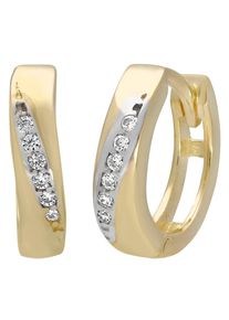 Paar Creolen Firetti "Schmuck Geschenk Gold 333 Ohrschmuck Gold bicolor glitzernd", gelb (gelbgoldfarben, wei&szlig;goldfarben, kristallwei&szlig;, kristallwei&szlig;), Ohrringe, Damen, 13mm, Gelbgold 333, Paar Creolen, mit Zirkonia (synth.)