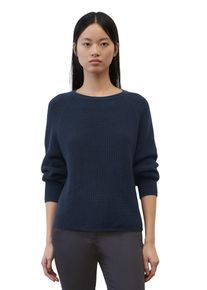 Marc O'Polo Rundhalspullover MARC O'POLO, Damen, Gr. L, blau (dunkelblau), Strick, Obermaterial: 97% Baumwolle, 3% Elasthan, unifarben, Pullover Rundhalspullover, im festem Baumwoll-Strick