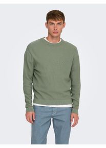 Only & Sons Rundhalspullover ONLY & SONS "ONSTONY DS 12 LS WAFFLE CREW KNIT", Herren, Gr. L, grau (wrought iron), Strick, Obermaterial: 100% Baumwolle, unifarben, relaxed fit normal, Rundhals, B&uuml;ndchen, Pullover Rundhalspullover, Baumwolle, relaxed fit
