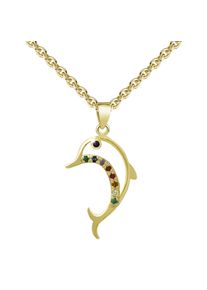 Kette mit Anh&auml;nger Firetti "Schmuck Geschenk Silber 925 Halsschmuck Ankerkette Delfin", gelbgoldfarben, gr&uuml;n, hellblau, violett, orange, rot, gelb, Halsketten, Damen, Silber 925 (Sterlingsilber), L: 45 B: 1,1mm, Kette mit Anh&auml;nger, Made in Germany - mit Zirkonia (synth.), B:1,1mm