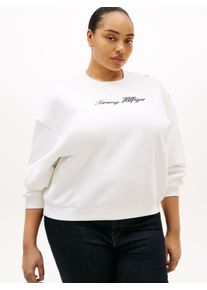 Sweatshirt Tommy Hilfiger Curve "CRV GOLD BTN SCRIPT FLEECE SWRT", Damen, Gr. 54, ecru, Sweatware, Obermaterial: 64% Baumwolle, 36% Polyester, unifarben, Rundhals, Rippb&uuml;ndchen, Sweatshirts Sweatshirt, in gro&szlig;en Gr&ouml;&szlig;en, mit goldfarbenen Zier-Kn&ouml;pfen