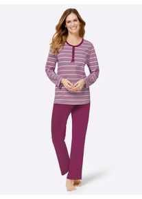 w&auml;schepur Schlafanzug W&Auml;SCHEPUR, Damen, Gr. 44/46, lila (malve, malve, geringelt), 100% Baumwolle, Homewear-Sets Schlafanzug