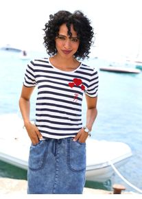 T-Shirt Heine "Shirt", Damen, Gr. 40, marine, ecru, geringelt, 95% Viskose, 5% Elasthan, gemustert, gestreift, mehrfarbig, Rundhals, Shirts T-Shirt