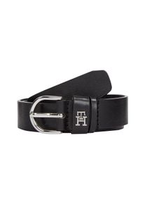 Lederg&uuml;rtel Tommy Hilfiger "ESSENTIAL EFFORTLESS 2.5 cm breit SILVER", Damen, Gr. 85, schwarz, Rindsleder, unifarben, G&uuml;rtel Lederg&uuml;rtel, Einfachdornschlie&szlig;e, Metallemblem, Topseller