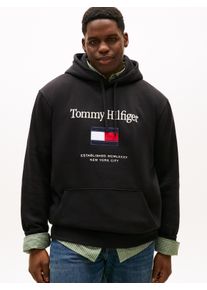 Tommy Hilfiger Big & Tall Hoodie "BT-TOMMY EMBRO FLAG", Herren, Gr. 5XL, schwarz, Sweatware, Obermaterial: 64% Baumwolle, 36% Polyester, TOMMY HILFIGER BIG & TALL, regular fit normal, Rippb&uuml;ndchen, Sweatshirts Hoodie, Gro&szlig;e Gr&ouml;&szlig;en