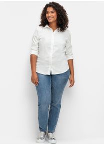 Stretch-Jeans sheego, Damen, Gr. 40, Normalgr&ouml;&szlig;en, blau (blau denim), 96% Baumwolle, 4% Elasthan, unifarben, lang, Jeans Stretch-Jeans