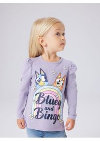 Langarmshirt name it "NMFJESSIE BLUEY LS TOP BOX NOOS SKY", M&auml;dchen, Gr. 104, lavender gray, Jersey, Obermaterial: 95% Baumwolle, 5% Elasthan, Basic h&uuml;ftbedeckend, Rundhals, Shirts Langarmshirt