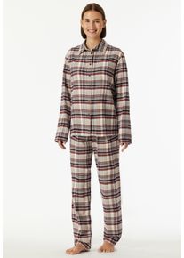 Schlafanzug Schiesser "Familiy", Damen, Gr. 40, 913, multicolor 2, Web, Obermaterial: 100% Baumwolle, bequem lang, ohne Ausschnitt, Homewear-Sets Schlafanzug, kariert, Kn&ouml;pfe vorn, Baumwolle, lang&auml;rmelig