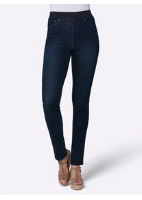 Schlupfjeans CREATION L PREMIUM, Damen, Gr. 46, Normalgr&ouml;&szlig;en, blau (dunkelblau), 56% Baumwolle, 19% Polyester, 14% Lyocell, 10% Viskose, 1% Elasthan, unifarben, lang, Jeans Schlupfjeans