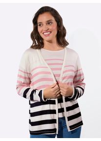 T-Shirt Casual Looks "Shirt-Twinset", Damen, Gr. 52, ecru, ros&eacute;, geringelt, 95% Viskose, 5% Elasthan, gemustert, gestreift, mehrfarbig, Rundhals, Shirts T-Shirt