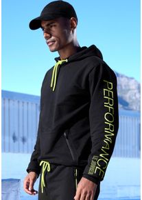 Kapuzensweatshirt, Herren, Gr. XL (56/58), schwarz, Sweatware, Obermaterial: 50% Polyester, 45% Baumwolle, 5% Elasthan, LE JOGGER PERFORMANCE, kontrastfarbene Details, unifarben mit Farbeinsatz, bequem h&uuml;ftlang, Rippb&uuml;ndchen, Sweatshirts Kapuzensweatshirt, mit praktischen Rei&szlig;verschlusstaschen