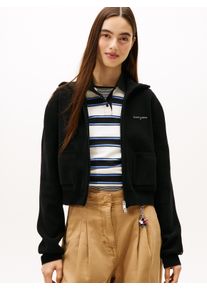 Strickjacke Tommy Jeans "TJW COZY SCRIPT CARDIGAN", Damen, Gr. XL (42), schwarz, Strick, Obermaterial: 90% Polyester, 9% Polyamid, 1% Elasthan, unifarben, regular fit, B&uuml;ndchen, Strickjacken Strickjacke