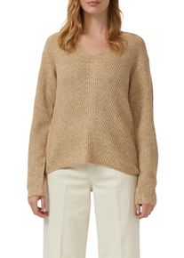 Strickpullover s.Oliver, Damen, Gr. 36, camel beige melange, Strick, Obermaterial: 59% Baumwolle, 37% Polyacryl, 4% Wolle, meliert, relaxed fit normal, V-Ausschnitt, gerader Abschluss, Pullover Strickpullover, mit Struktur Muster