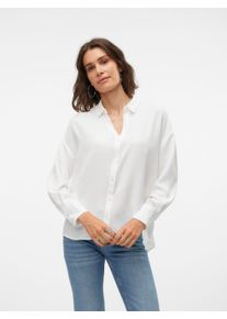 V&eacute;ro Moda Langarmbluse VERO MODA "VMMELANEY QUEENY LS SHIRT WVN NOOS", Damen, Gr. XL, wei&szlig; (snow wei&szlig;), Web, Obermaterial: 100% Polyester, unifarben, loose fit Po-bedeckend, V-Ausschnitt, Blusen Langarmbluse, Kunstfaser, loose fit