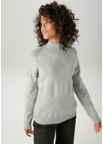 Strickpullover Aniston CASUAL, Damen, Gr. 38, grau (hellgraumeliert), Strick, Obermaterial: 50% Viskose, 26% Polyamid, 24% Polyester, Rautenmuster, meliert, oversize h&uuml;ftlang, Rippstrickb&uuml;ndchen, Pullover Strickpullover, im trendigen Rauten-Muster