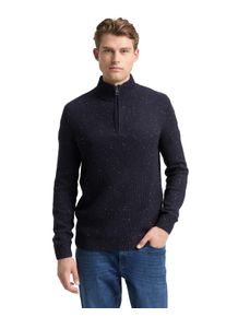 Troyer Tom Tailor, Herren, Gr. XL, navy melange multi neps, Strick, Obermaterial: 60% Baumwolle, 40% Polyacryl, meliert, regular fit normal, ohne Ausschnitt, Rippb&uuml;ndchen, Pullover Troyer, mit Logo Stickerei
