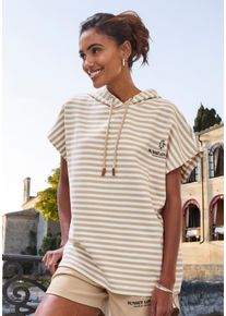 H.I.S. Kapuzenshirt H.I.S, Damen, Gr. 36/38, braun (camel gestreift), Sweatware, Obermaterial: 60% Baumwolle, 40% Polyester, gestreift, figurumspielend h&uuml;ftbedeckend, Rundhals, normaler Saum, Shirts Kapuzenshirt, mit Kordelzug und weitem Armausschnitt, Loungewear, Topseller