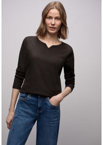 Langarmshirt Street One, Damen, Gr. 42, schwarzest braun, Jersey, Obermaterial: 95% Baumwolle, 5% Elasthan. Futter: 95% Baumwolle, 5% Elasthan, unifarben, tailliert h&uuml;ftbedeckend, Rundhals, B&uuml;ndchen, Shirts Langarmshirt, mit Rippstruktur