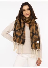 Modeschal Zwillingsherz "Big Leo", Damen, braun, Strick, Obermaterial: 100% Polyester, Modet&uuml;cher Modeschal, mit modischem Leomuster und Fransen