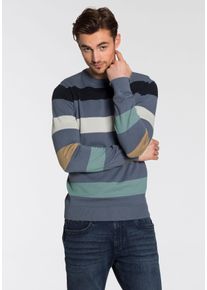 Strickpullover Tom Tailor, Herren, Gr. XL, blau (blau multi), Strick, Obermaterial: 100% Baumwolle, normal h&uuml;ftbedeckend, Pullover Strickpullover, mit Blockstreifen