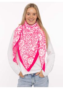 Dreieckstuch Zwillingsherz "Blumige Aussichten", Damen, pink rot, Strick, Materialmix, gemustert, mehrfarbig, Modet&uuml;cher Dreieckstuch, Florales Muster, Kante Uni, Strick