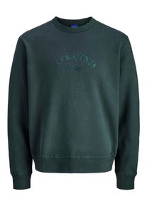 Jack & Jones Sweatshirt JACK & JONES "JORBLEECKER BRANDING SWEAT CREW BF", Herren, Gr. M, forest river detail:jj, angeraute Sweatware, Obermaterial: 70% Baumwolle, 30% Polyester, bedruckt, relaxed fit, Rundhals, Rippb&uuml;ndchen, Sweatshirts Sweatshirt