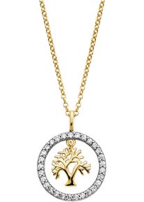 Kette mit Anh&auml;nger Engelsrufer "Lebensbaum", gold (silberfarben, gelbgoldfarben, kristallwei&szlig;), Halsketten, Damen, Silber 925 (Sterlingsilber), L: 50 B: 1,33mm, Kette mit Anh&auml;nger, Made in Germany - mit Zirkonia (synth.), B:1,33mm