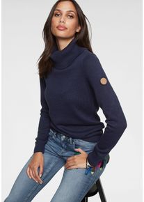 Rollkragenpullover Kangaroos, Damen, Gr. 36/38, blau (marine), Strick, Obermaterial: 60% Baumwolle, 40% Polyacryl, unifarben, figurbetont h&uuml;ftbedeckend, Rippb&uuml;ndchen, Pullover Rollkragenpullover, mit Schalkragen, Langarm, Warm & Kuschelig