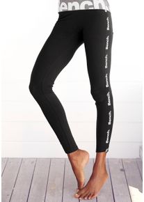 Leggings BENCH. LOUNGEWEAR, Damen, Gr. 44/46, N-Gr, schwarz, Jersey, Obermaterial: 95% Baumwolle, 5% Elasthan, unifarben, Basic, eng lang, Hosen Leggings, mit bedruckten Tapestreifen, Topseller