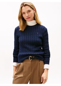 Rundhalspullover Tommy Hilfiger "CO CABLE MID GG C-NK LS SWT", Damen, Gr. S (36), schwarz night navy, Strick, Obermaterial: 100% Baumwolle, unifarben, regular fit normal, Rundhals, Rippb&uuml;ndchen, Pullover Rundhalspullover, mit Zopfmuster