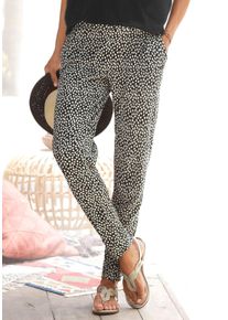 Strandhose s.Oliver, Damen, Gr. 38, N-Gr, beige (schwarz, creme, bedruckt), Jersey, Obermaterial: 100% Viskose, figurumspielend lang, Hosen Strandhose, mit Blumendruck und Taschen, leichte Jerseyhose, Topseller