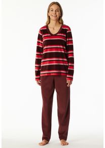 Schlafanzug Schiesser "Comfort Nightwear", Damen, Gr. 50, burgund, Webqualit&auml;t, Obermaterial: 75% Baumwolle, 25% Polyester, bequem lang, V-Ausschnitt, Homewear-Sets Schlafanzug, Baumwollmischung, V-Ausschnitt, lang&auml;rmelig, Velour-Qualit&auml;t