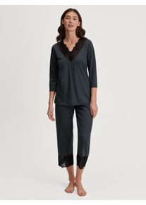 Capri-Pyjama Calida "Deep Dreams", Damen, Gr. S (40/42), schwarz, Single Jersey, Obermaterial: 50% Baumwolle, 50% Modal (TENCEL&trade;), gepunktet, bequem 7/8-L&auml;nge, tiefer V-Ausschnitt, Homewear-Sets Capri-Pyjama, 7/8-L&auml;nge, gepunktet, Spitze, atmungsaktiv, weich
