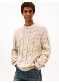 Rundhalspullover Tommy Jeans "TJM REG CHUNKY CABLE", Damen, Gr. S, gulf sand, Strick, Obermaterial: 100% Baumwolle, regular fit, Rundhals, Rippb&uuml;ndchen, Pullover Rundhalspullover, Grobstrick mit Zopfmuster, regular fit, Rundhals