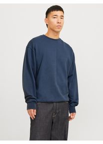 Jack & Jones Sweatshirt JACK & JONES "JJECHARGE FADED SWEAT CREW NECK NOOS", Herren, Gr. XS, blau (mood indigo), angeraute Sweatware, Obermaterial: 100% Baumwolle, unifarben, loose fit taillenbedeckt, Rundhals, Rippb&uuml;ndchen, Sweatshirts Sweatshirt, mit Rippb&uuml;ndchen