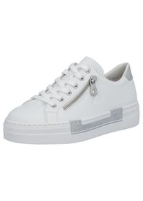 Plateausneaker Rieker, Damen, Gr. 40, wei&szlig;, Lederimitat, Schuhe Plateausneaker, mit Zierrei&szlig;verschluss seitlich, Freizeitschuh, Halbschuh, Schn&uuml;rschuh, Topseller