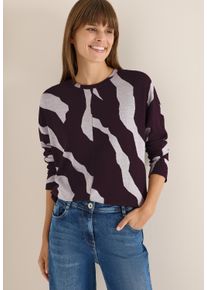 Rundhalspullover Cecil, Damen, Gr. XL (44), eggplant rot, Web, Obermaterial: 63% Polyester, 34% Viskose, 3% Elasthan, bedruckt, l&auml;ssig geschnitten h&uuml;ftbedeckend, Rundhals, Pullover Rundhalspullover, mit grafischem Allover-Print