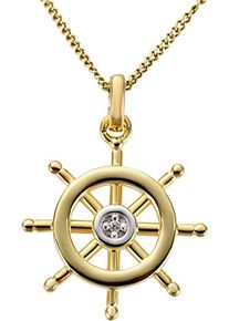 Kettenanh&auml;nger Firetti "Schmuck Geschenk Gold 333 Halsschmuck Anh&auml;nger Steuerrad / Schiff", gold (gelbgoldfarben, wei&szlig;goldfarben, wwei&szlig;), Schmuckanh&auml;nger, Damen, 0,01, Diamanten Gelbgold 333, 0,85 g, Diamanten, Gelbgold 333, Kettenanh&auml;nger, mit Diamant