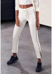 H.I.S. Sweathose H.I.S, Damen, Gr. 44/46, N-Gr, beige (ecru), Interlock, Obermaterial: 60% Baumwolle, 40% Polyester, unifarben, Basic, bequem lang, Hosen Sweathose, mit Rei&szlig;verschluss am Beinsaum, Loungeanzug