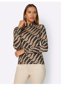 CR&Eacute;ATION L Rollkragenshirt CREATION L "Shirtrolli", Damen, Gr. 48, grau (graphit, camel, gemustert), 95% Viskose, 5% Elasthan, gemustert, Shirts Rollkragenshirt