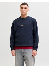 Jack & Jones Sweatshirt JACK & JONES "JORNORREBRO EMB SWEAT CREW NOOS", Herren, Gr. M, sky captain, angeraute Sweatware, Obermaterial: 89% Baumwolle, 11% Polyester, bedruckt, relaxed fit normal, Rundhals, Rippb&uuml;ndchen, Sweatshirts Sweatshirt, mit Logo Print