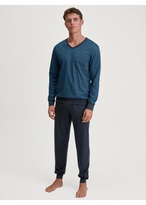 Schlafanzug Calida "Relax Imprint", Damen, Gr. XXL (58/60), nordic, Single Jersey, Obermaterial: 100% Baumwolle, bequem lang, V-Ausschnitt, angesetztes B&uuml;ndchen, Homewear-Sets Schlafanzug, Gemustertes Oberteil mit V-Ausschnitt