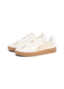 Plateausneaker Tommy Hilfiger "MU JACKIE METALLIC", Damen, Gr. 41, wei&szlig;, goldfarben, Leder, Schuhe Plateausneaker, Freizeitschuh, Halbschuh, Schn&uuml;rschuh im gl&auml;nzenden Metallic-Look