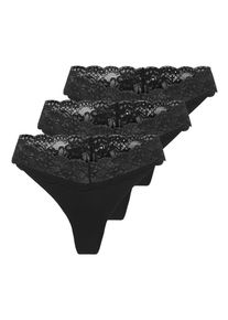 Tanga Only "ONLCHLOE LACE S.S THONG 3-PACK ACC", Damen, Gr. XL (42), 3 Stk., schwarz pack:x3, Obermaterial: 75% Nylon, 25% Elasthan, unifarben, figurbetont, Unterhosen Tanga, Topseller