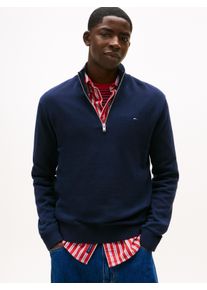 Strickpullover Tommy Jeans "TJM SLM ESS LIGHT &frac14; ZIP SWTR EXT", Herren, Gr. 4XL, blau (schwarz night navy), Strick, Obermaterial: 100% Baumwolle, unifarben, regular fit normal, Rundhals, eingesetzt Rippstrickb&uuml;ndchen, Pullover Strickpullover, Mit Rundhalsausschnitt